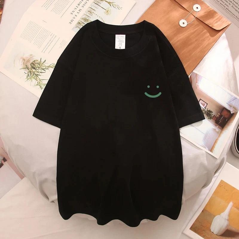 Smiling Face T-shirt for Men Summer Prints White Trendy Brand Loose Printed Cotton Short Sleeved Couple Outfit with Half Sleeves