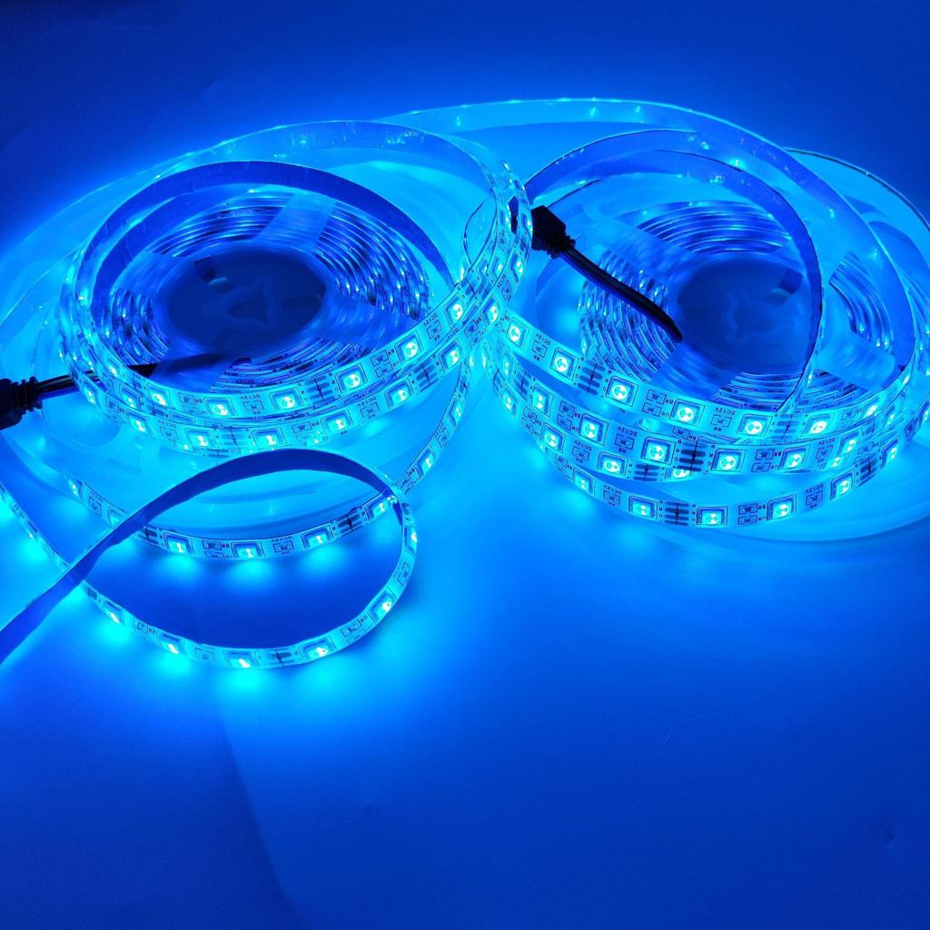 12V RGB Bluetooth 5050 LED Strip Light Set, 44-Key Remote & App Music Sync, Seven-Color Atmosphere Lighting for Bedroom