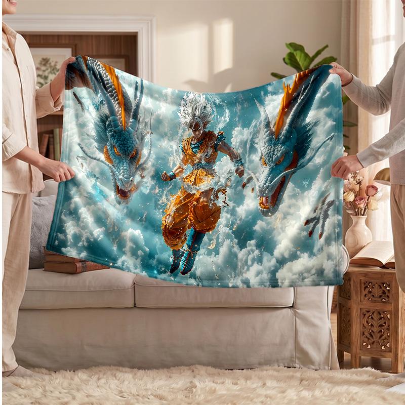Goku Printed Flannel Blanket, Skin Friendly Warm Throw for Indoor Couch Bed Daily Use