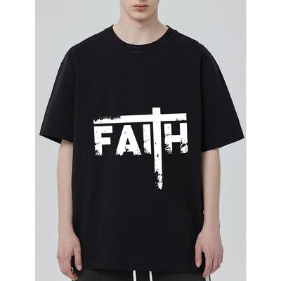 Glaube Kreuz Grafik T-Shirt Schwarz Glauben Text mit christlichem Kreuz Design Freizeitkleidung für Männer und Frauen Streetwear Mode Kirchenoutfit