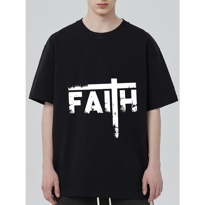 

Графическая футболка с крестом веры Черный цвет Текст «Вера» с дизайном христианского креста Повседневная одежда для мужчин и женщин Уличная мода Церковный наряд XXXXL чёрный