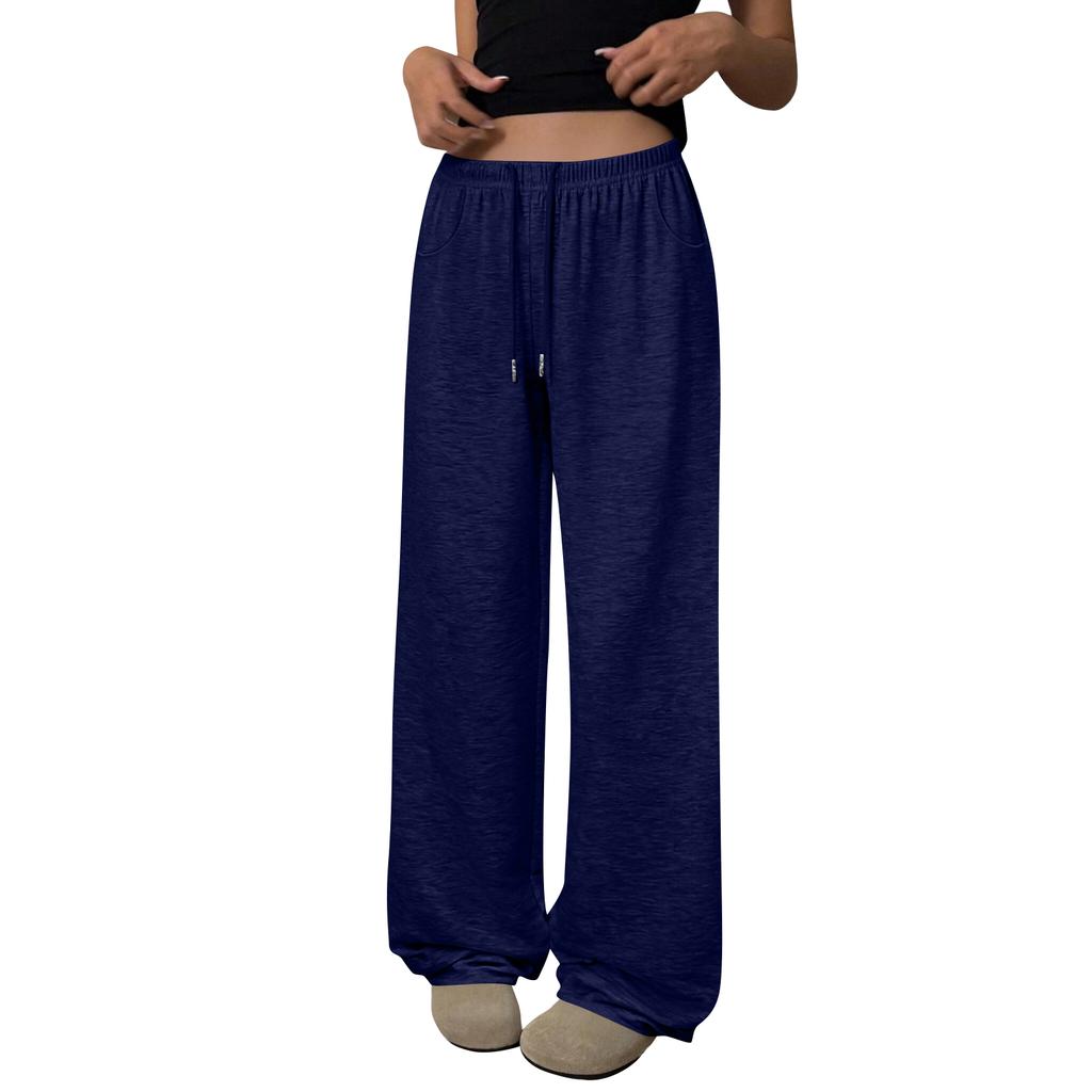 Damen Wide Leg Jogginghose Lockerer Gerader Schnitt mit Taschen für Freizeit und Sport