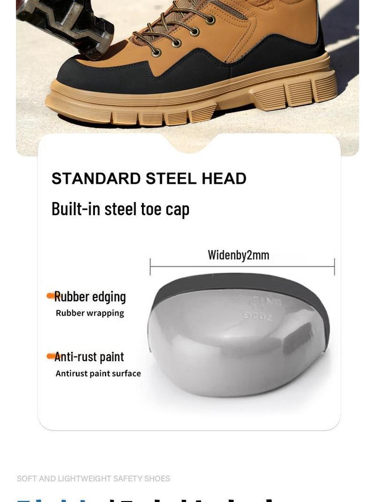 Men's Lightweight High-Top Work Shoes: Wear-Resistant, Comfortable, Bend-Resistant, Anti-Smash, Anti-Puncture.