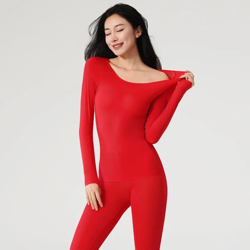Thermal Underwear Set For Women Lightweight Seamless Long Sleeve Top Warm Lingerie Ladies Winter Sleepwear Tight U Neck Shirts