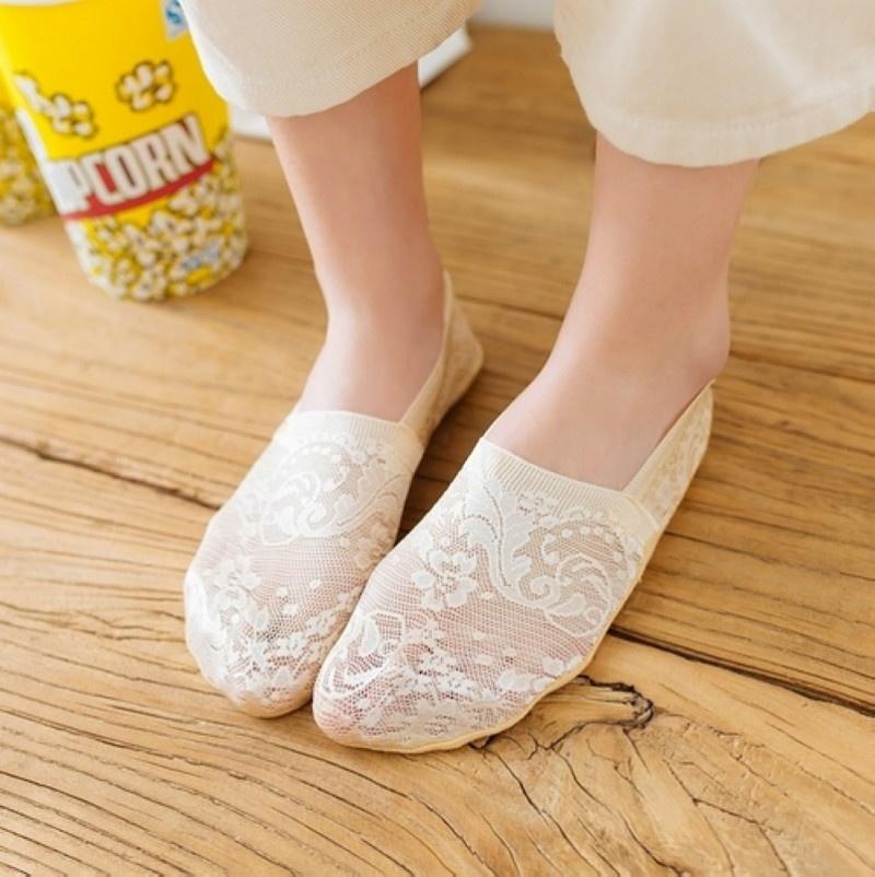 (5 Pairs/Set) Women's Lace Shallow Mouth Invisible Ankle Boat Socks Casual Comfortable Silicone Antiskid Socks