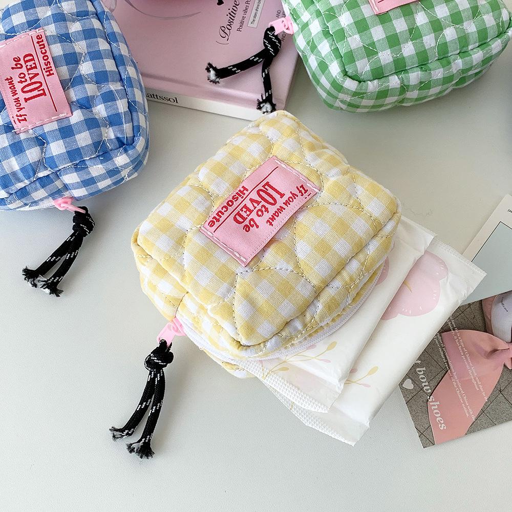 Korean Girl Plaid Makeup Bag Key Lipstick Card Bags Student Sanitary Napkin Bag Quilted Cosmetic Bag Coin Purse Travel Organizer