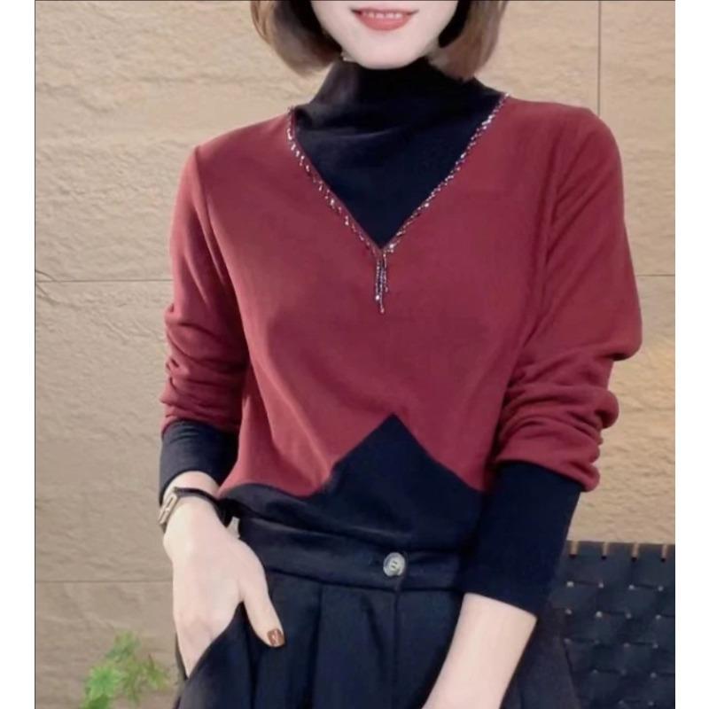 Early Spring New Long-sleeved Half-high Neck Versatile Fashionable T-shirt Slim and Warmth, Slim Base Top for Women