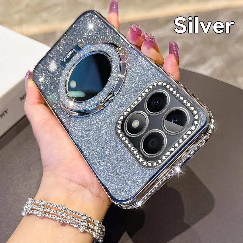 Třpytivé pokovení Silikonový Růžový Kryt na Telefon Pro Honor X7B X7C X8A X8B X9A X9B X9C Magnetický Držák Ochranný Kryt s Fólií na Objektiv X9A Pouzdro