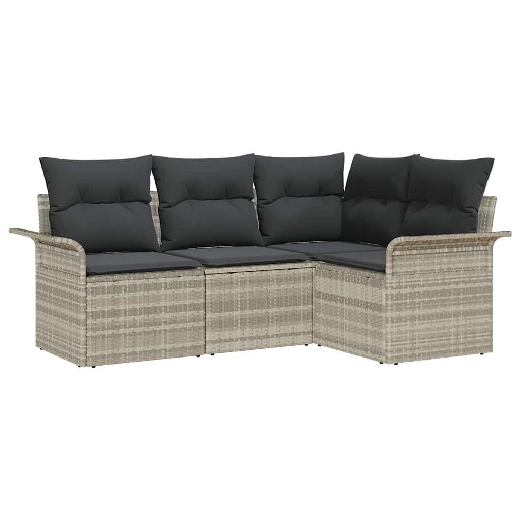 Garden Sofa Set with Cushions 4 Pcs Light Grey Poly Rattan