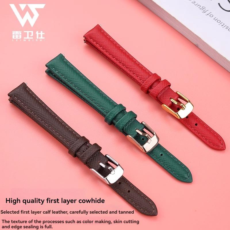 Cowhide Strap women for Fiyta DW Fossil Casio Longines calfskin 10mm 12mm 14mm 16mm 18mm watch strap bracelet Black Green Red