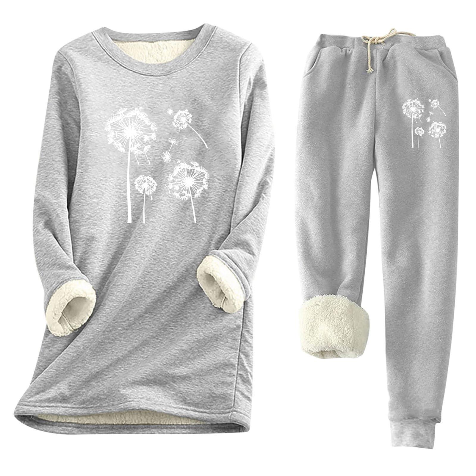 

Женский теплый костюм с принтом, круглым вырезом, длинными рукавами, флисовыми брюками на кулиске, комплект из двух предметов L