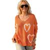 Women Sweater V-Neck Long Sleeve Heart Pattern Knitting Tops Loose Fit Commuting Style Spring Autumn Casual Sweater