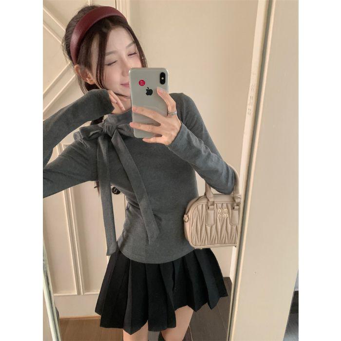 Korean Style Patchwork Bow Polka Dot A-Line Dress with Slimming Waist S