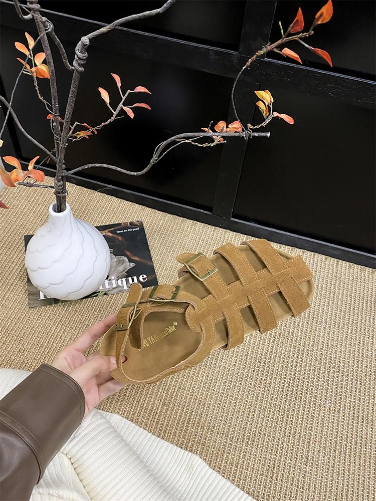 Fashion Baotou Sandals Female Buckle Strap Summer Outside Hollow Weaving Retro French Handmade Vocation Beach Roman Shoe Zapatos Mujer