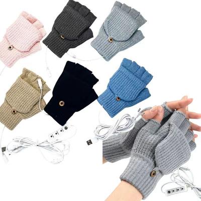 Guantes Cálidos de Lana Eléctricos USB con Rayas y Tapa Abatible Nuevos de Medio Dedo para Escribir sin Dedos Mangas para Brazo para Hombre y Mujer Otoño e Invierno