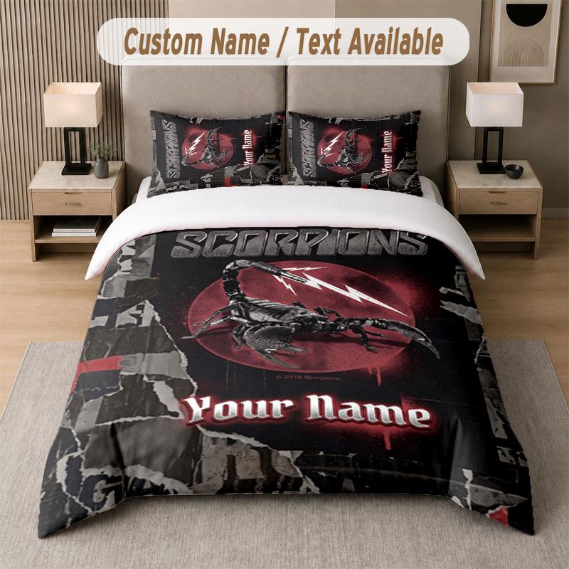 Custom Bedding Set Scorpions Pattern, Print Name Text 1 Duvet Cover plus 2 Pillowcases Home Textile