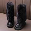 Warme lange Plüsch-Stiefel mit Reißverschluss hinten für Mädchen 2025 Winter Komfort Dicke Sohle Rutschfeste Stiefeletten Modische Unifarbene Kunstpelzstiefel Kind