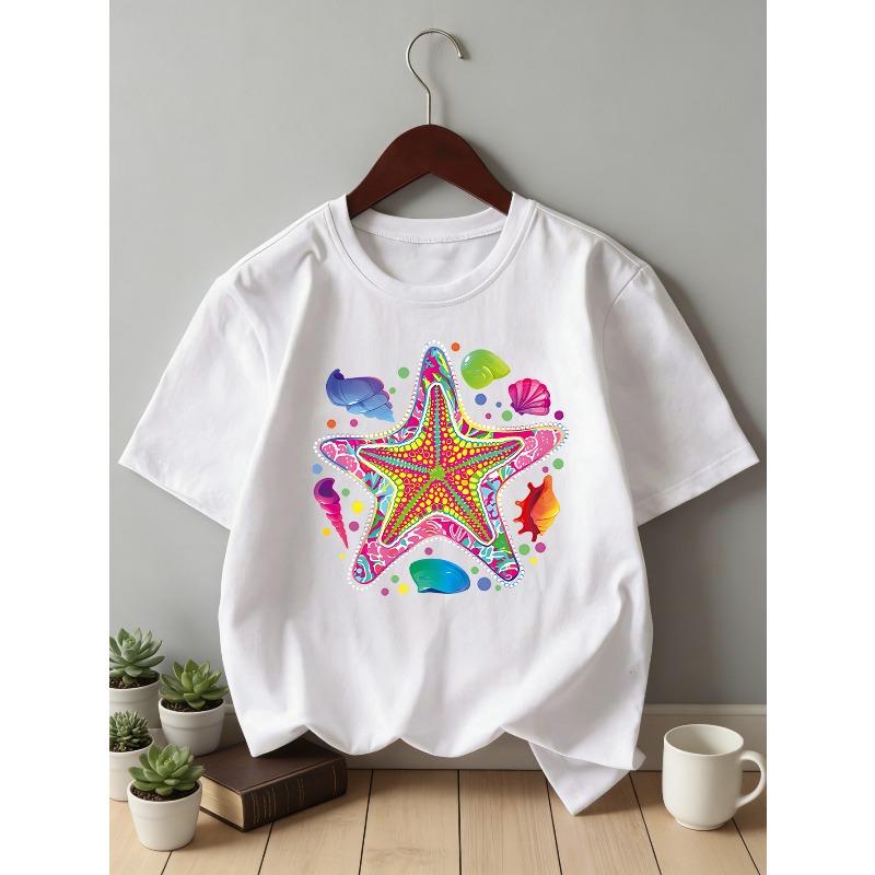 European Sizes Children's Summer Short-Sleeve T-Shirt, Cartoon Print Top for Girls, Featuring a Cute Design, Suitable for Outings and Daily