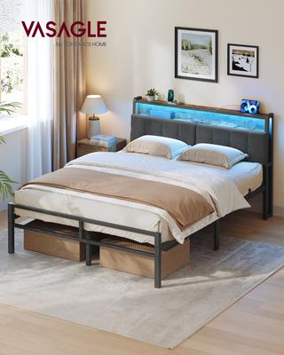 Estructura de Cama 140 x 190 cm con 2 Cajones, LED, Estación de Carga