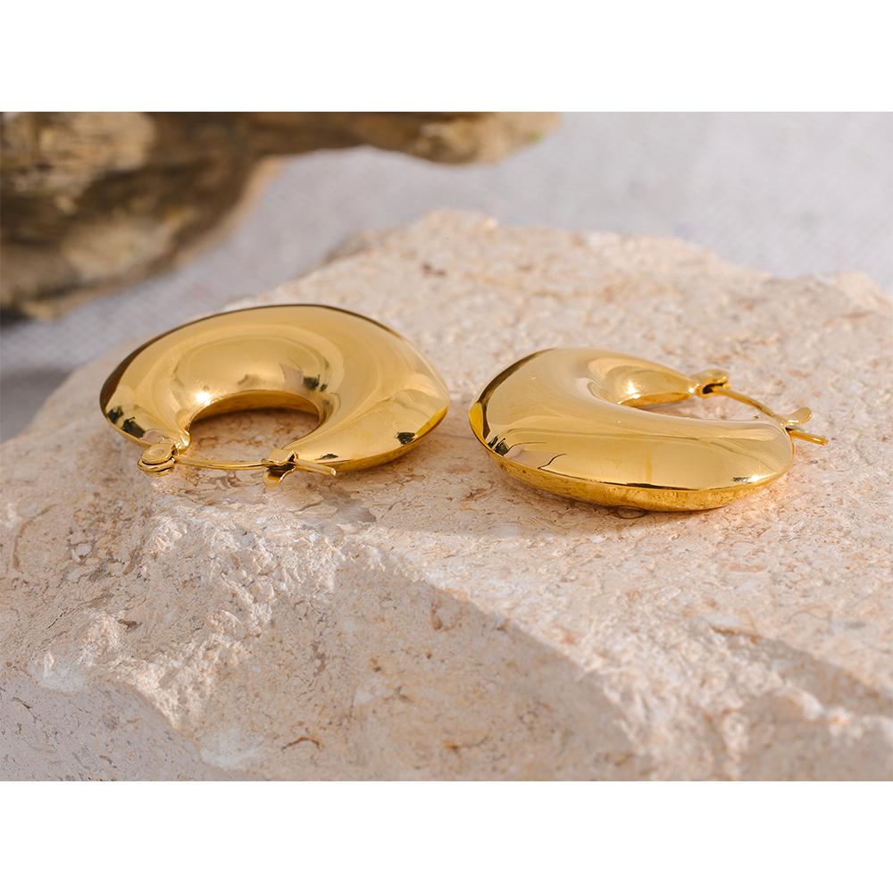 Eetit Rust Proof Stainless Steel Geometric Chunky Unusual Hoop Earrings for Women Gold Color PVD Texture Charm Stylish Jewelry