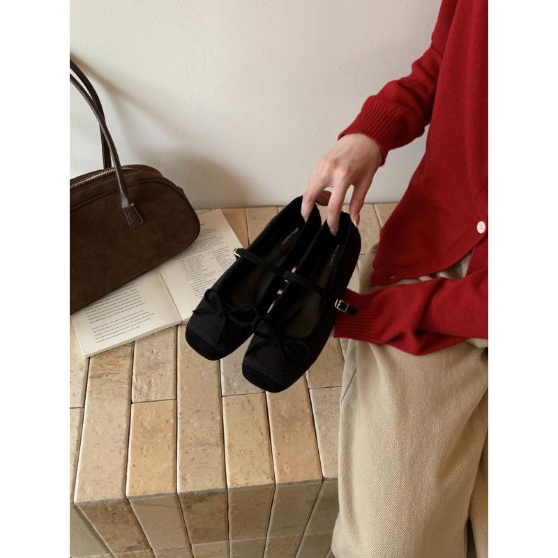 2025 new inner height-increasing single shoes versatile bow evening shoes shallow mouth ballet Mary Jane shoes woolen single shoes