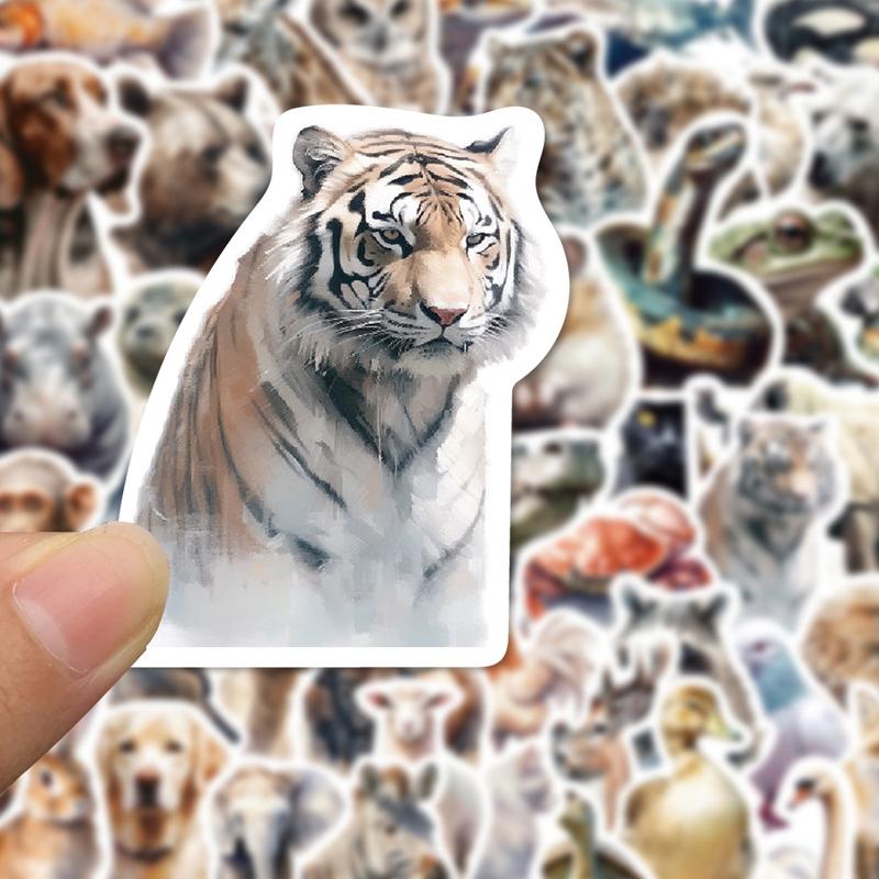 50PCS Watercolor Safari Animal Stickers Cute Realistic Animals Aesthetic Decals Vinyl Waterproof for Water Bottle Laptop Luggage