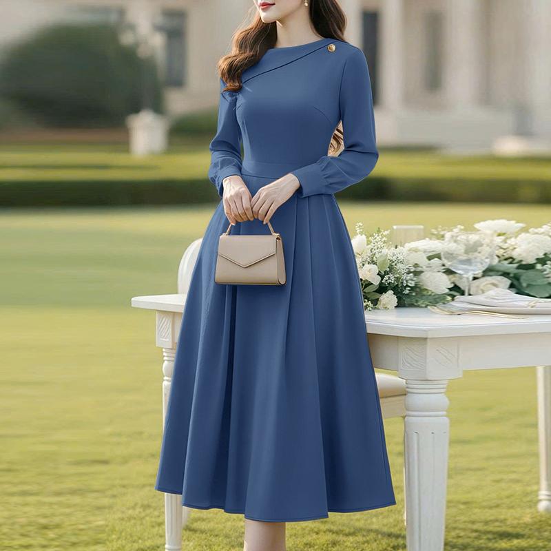 ZANZEA Women Casual Round Neck Elegant Long Sleeve A-Line Dress