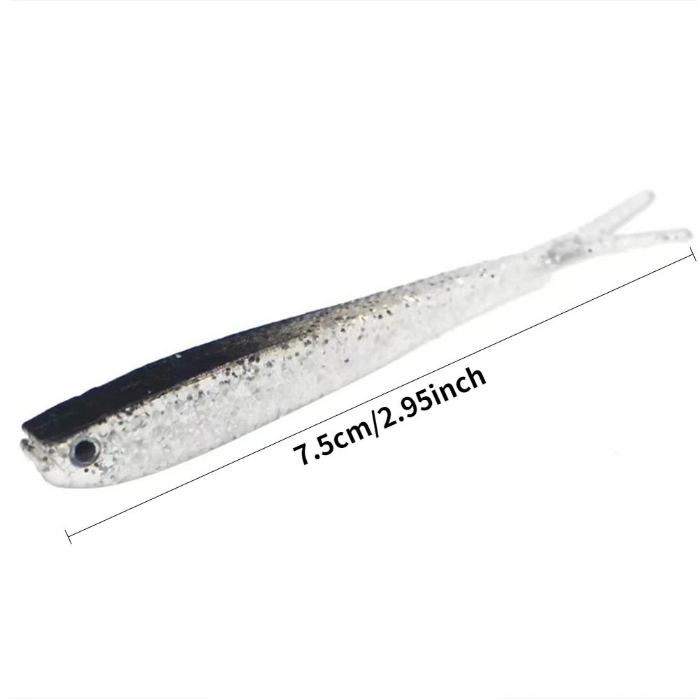 25 st Mjuka Fiskedrag Silikonbete 7,5 cm för Fiske Shad Swimbait Wobblers Konstgjord Utrustning Mjuka Flugfiskedrag Bete