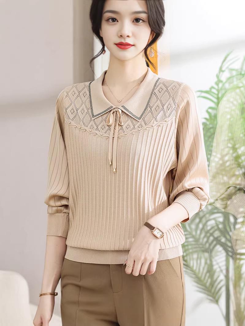 

2026 Women s Spring Lapel Sweater: Youthful Knit Base Layer Shirt for Inside or Outside Wear 4XL (suggested 165-180 jin) грязно-белый