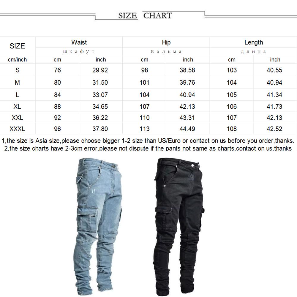 Fashion Streetwear Ripped Skinny Jeans Men Side Mulit Pockets Denim Cargo Pants Slim Fit Pantalones Hombre Soft Elastic Joggers
