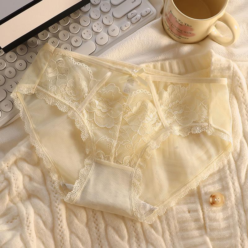 French Lace Sexy Mid-Waist Panties for Women - Cotton Crotch, High Elasticity, Breathable Comfort Medium