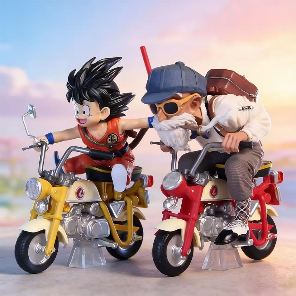 13cm Anime Figure Son Goku Master Roshi Locomotives PVC Action Kame Sennin Motorcycle Toys for Children Collector