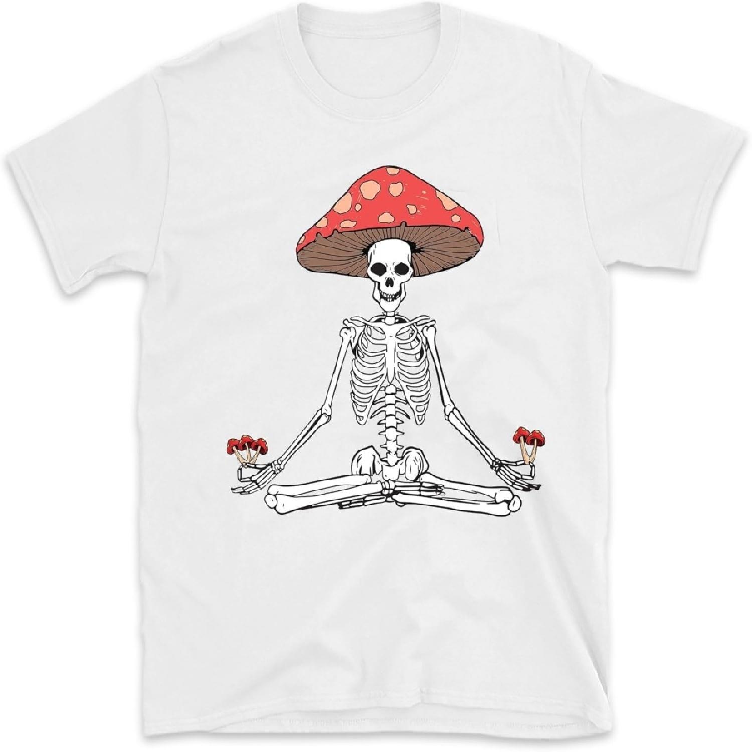 TEEDIY Meditation Mushroom Skeleton Yoga Shirt, Yoga Namaste Shirt, Yoga Skeleton Shirt, Meditate Meditating Om Chakra Shirt XXXXXL белый