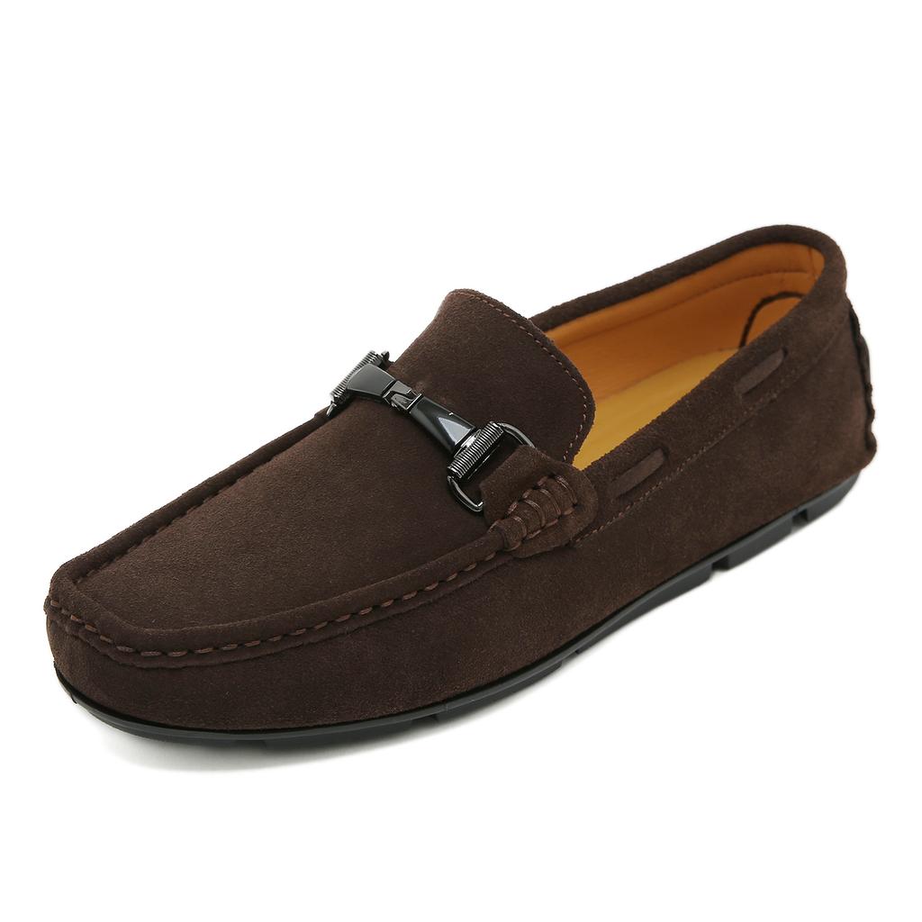 Suede Leather Men's Business Casual Shoes Handmade Rubber Bottom Loafers Leisure Slip On Flats Outdoor Male Driving Moccasins