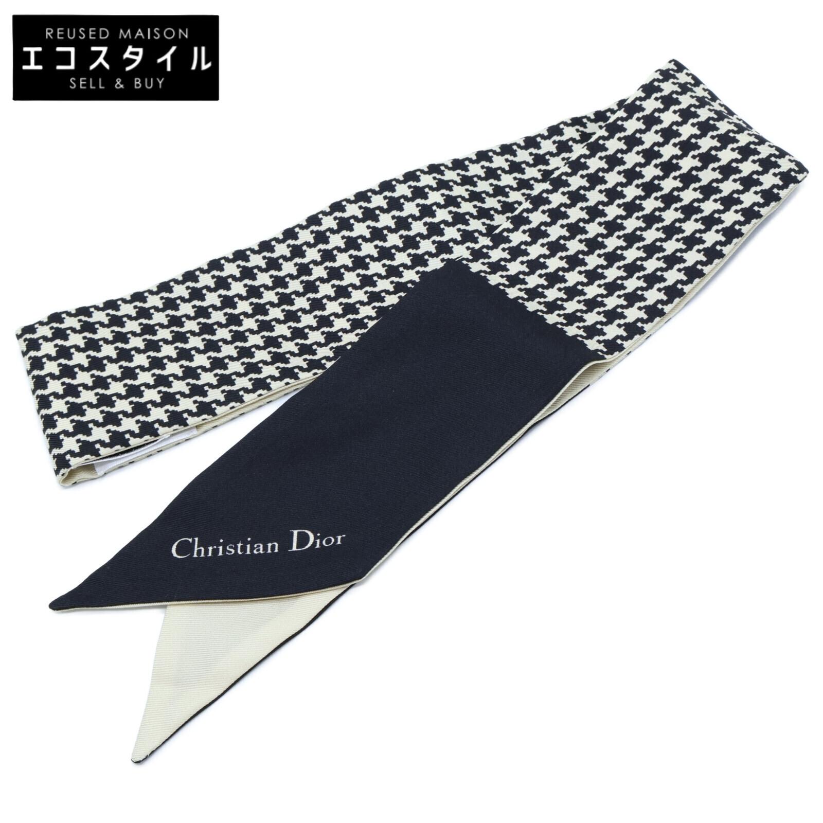 

Dior [Отличное состояние] Шарф Logo Mitza 100% шелк Слоновая кость x черный Б/у