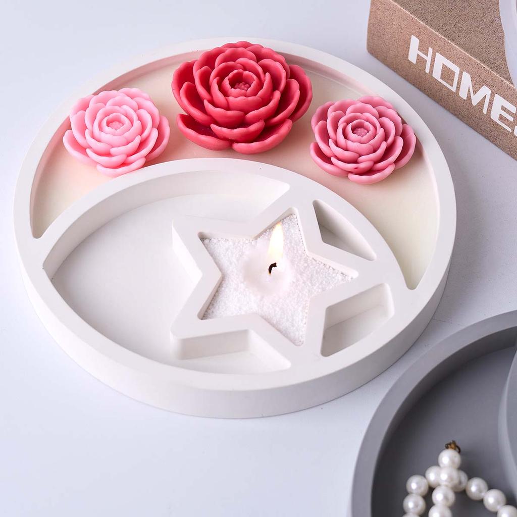 Moon Star Tray Silicone Mold DIY EID Mubarak Jewelry Display Plate Casting Molds Plaster Resin Storage Box Craft Making Home Dec