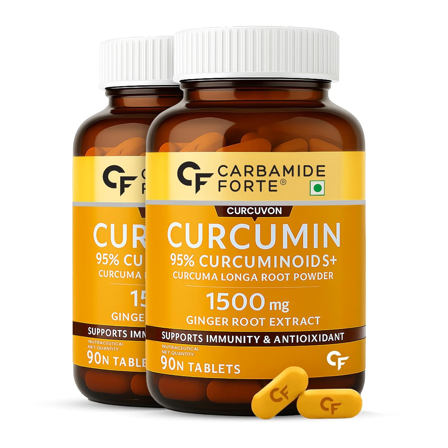 

Carbamide Forte Curcumin Tablets with Piperine 95% Curcuminoids Anti-Inflammatory Supplement 90 Veg Tablets Pack of 2