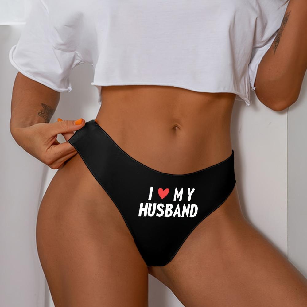

Женские черные сексуальные бесшовные спортивные стринги I LOVE MY HUSBAND с принтом белыми буквами нижнее белье XL