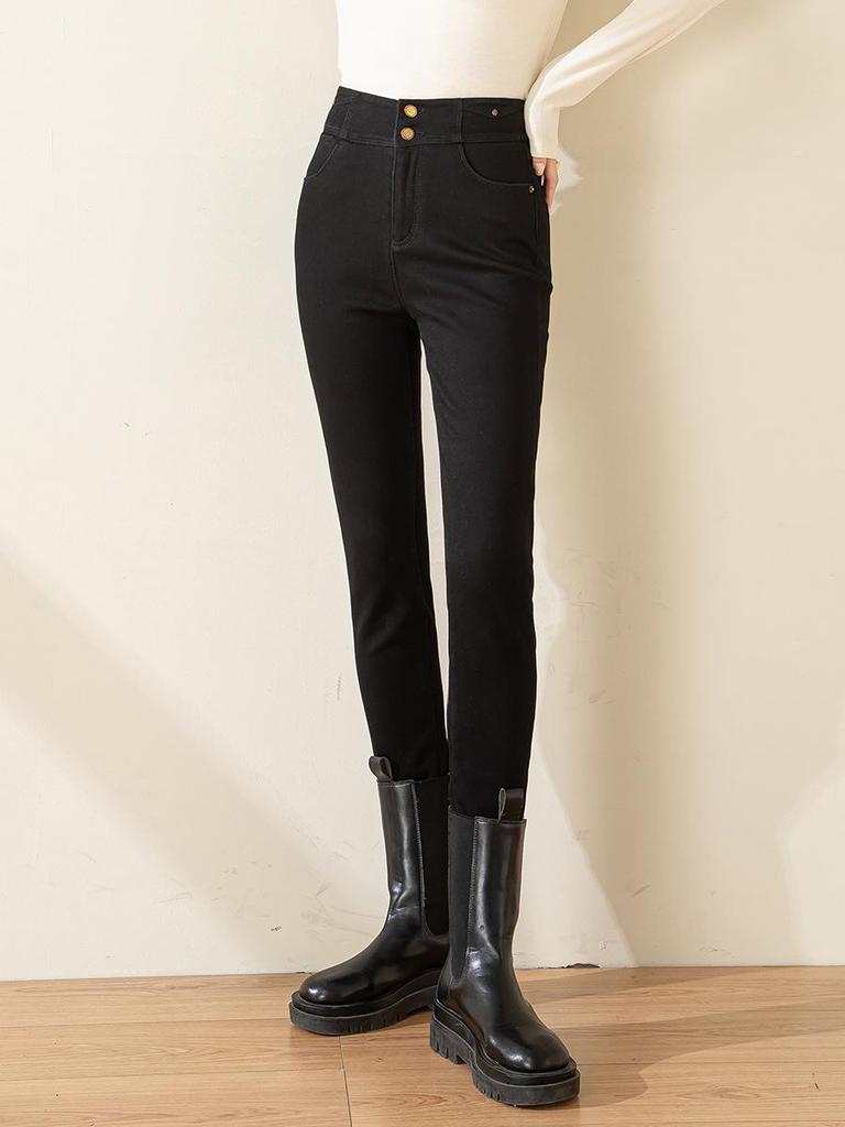 Damen Winter 2024 Skinny High-Waist Stretch Jeans mit Fleece-Futter