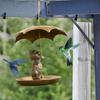 Metal Hummingbird Bird Feeder with Umbrella Cute Squirrel/Cat/Dog Holding Umbrella Design Bird Feeder for Garden Yard Decoration