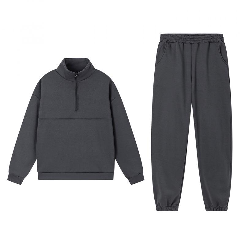 2025 European Autumn/Winter Fashion Zipper Lapel Solid Color Casual Two-Piece Set