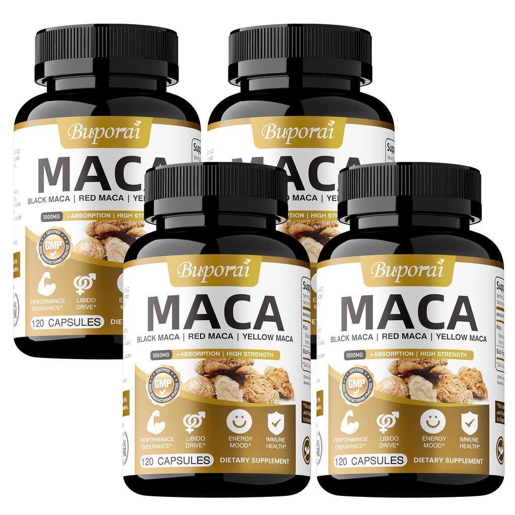 Maca Capsules: Boosts stamina, maintains vitality, supports energy levels, promotes immune health; suitable for adults.