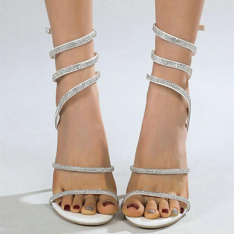 Fashion 2025 Rhinestones Snake-Like Winding Super High HeelsSummer New Fine And Pointed Rhinestones All Wear Net Red Tide Heels