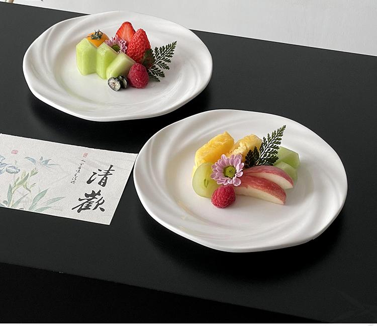 Chinese Style Solid Ceramic Plate Household 8 Inch High Aesthetic Creative Fruit Dessert Dishes Vintage Afternoon Tea Tableware