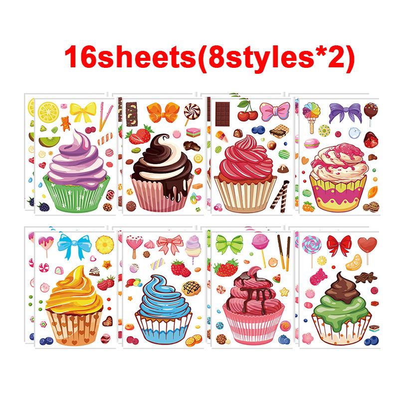 Make-a-Cake Sticker Sheets DIY Make Your Own Birthday Cake Puzzle Stickers for Kids Boys Girls Party Favor Games Toys Gifts
