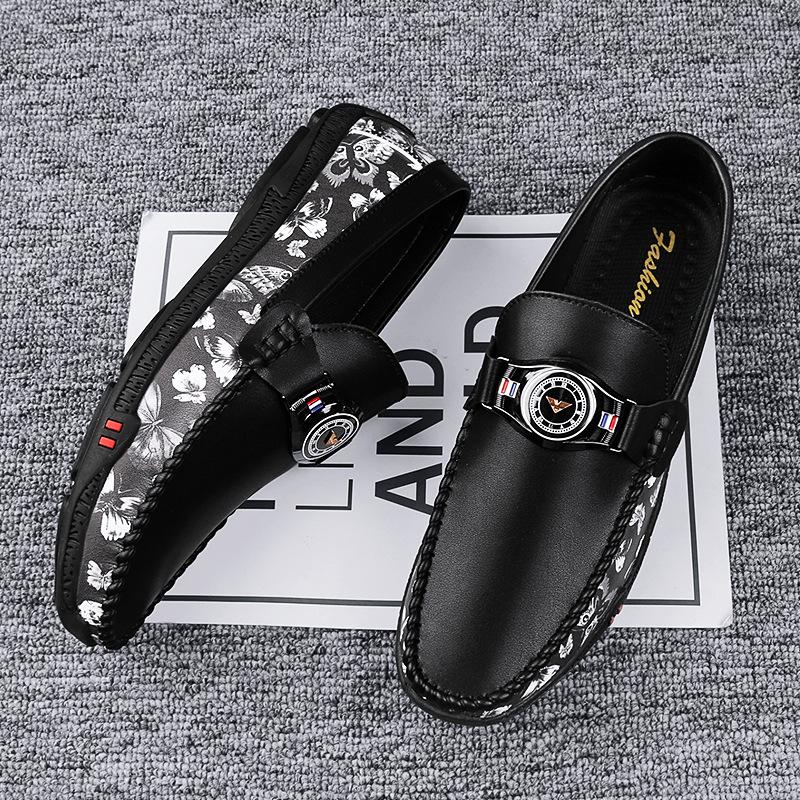 

Casual shoes men s new versatile soft leather Doudou shoes fashion foot lazy men s shoes 44 чорний