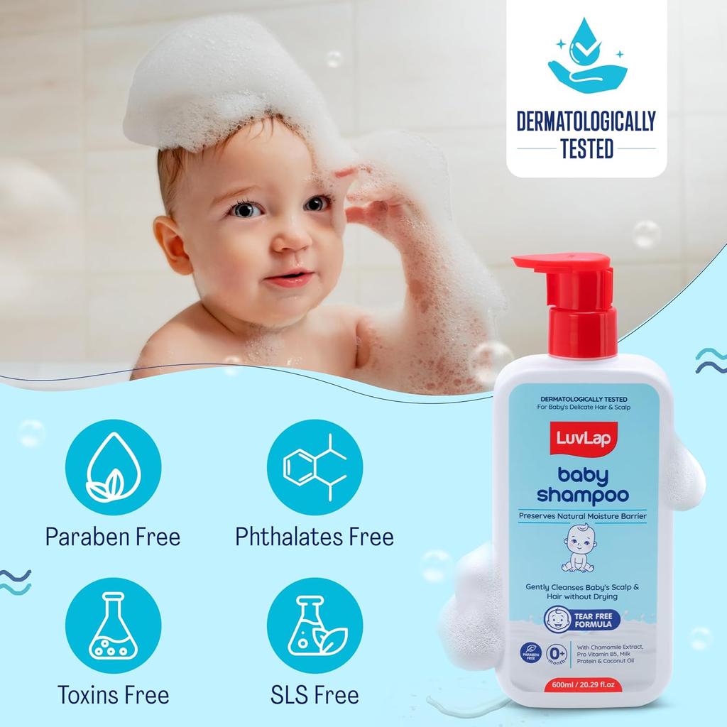 LuvLap Milky Soft Baby Shampoo with Vitamin E, Shea Butter & Milk Protein for Gentle Scalp Cleansing - Pack of 2 X 600 Ml