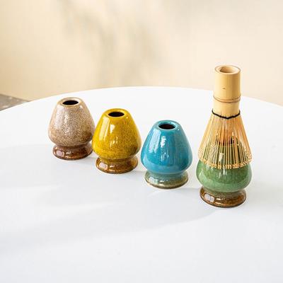 Bol à Matcha Portatif en Céramique Décoloration au Four Lisse Support pour Fouet à Thé Tasse Machine à Thé Vert pour Accessoires d'Ensemble à Thé