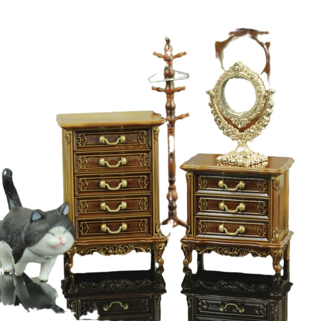 Miniature Dollhouse Living Room Furniture Set: High Bed & Nightstand Accessories.