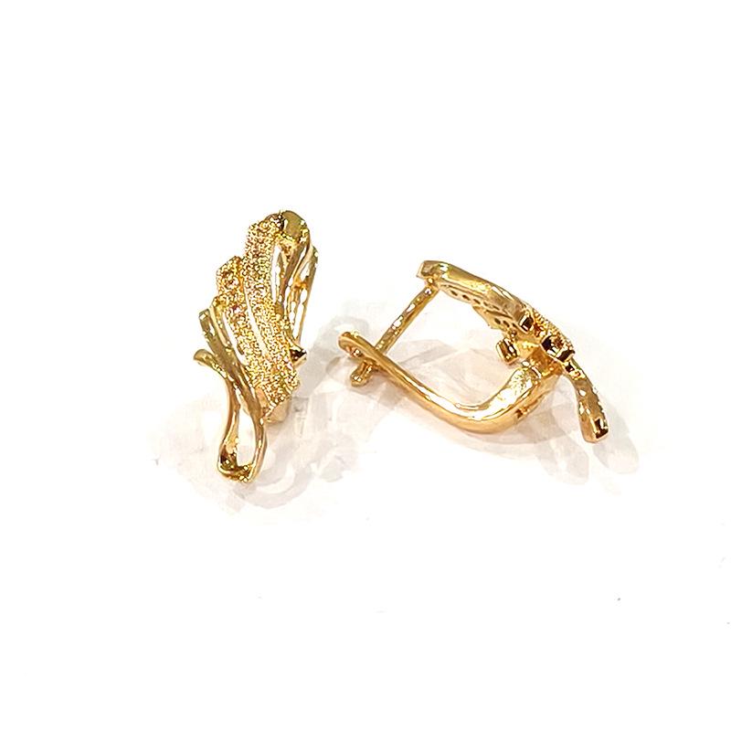 Gold-Plated Copper Zircon Flower Hoop Earrings - European & American Ethnic Style Copper with Zircon золотой